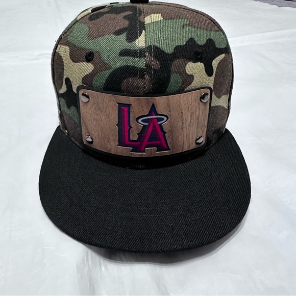 Men Snapback Hat Classic Hip Hop Style Flat Brim LA Wooden Patch camuflaje - Picture 2 of 16